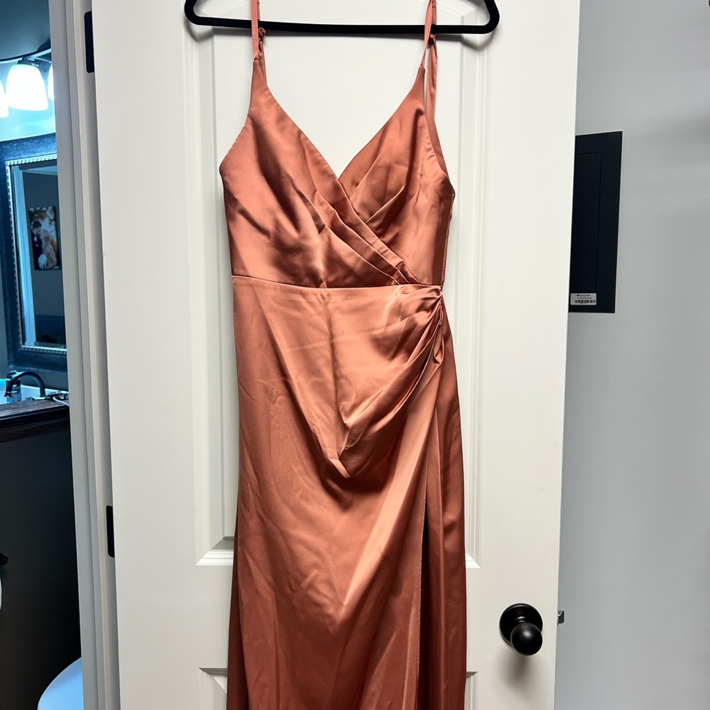Brown Sleeveless Slip Dress with Spaghetti Straps for Cocktail